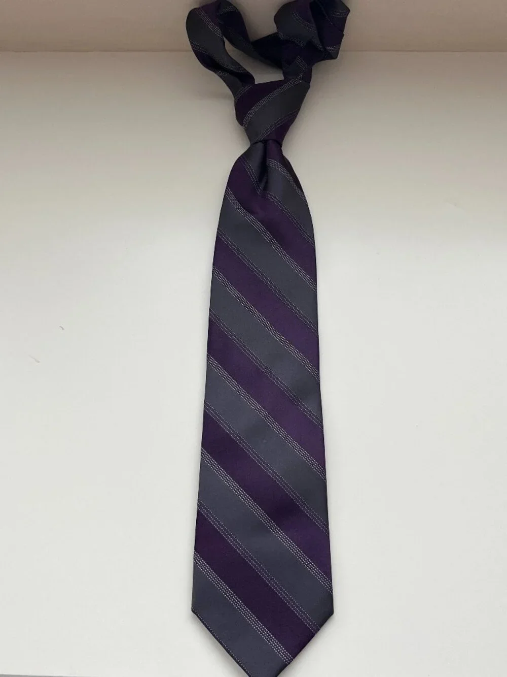 Calvin Klein Purple Grey Striped Silk Tie preppy collegiate classic vintage